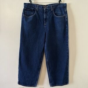 Anchor Blue Jeans Men Denim Beyond Baggy Wide Leg Relaxed Y2K Frayed 42x30.5 *R*